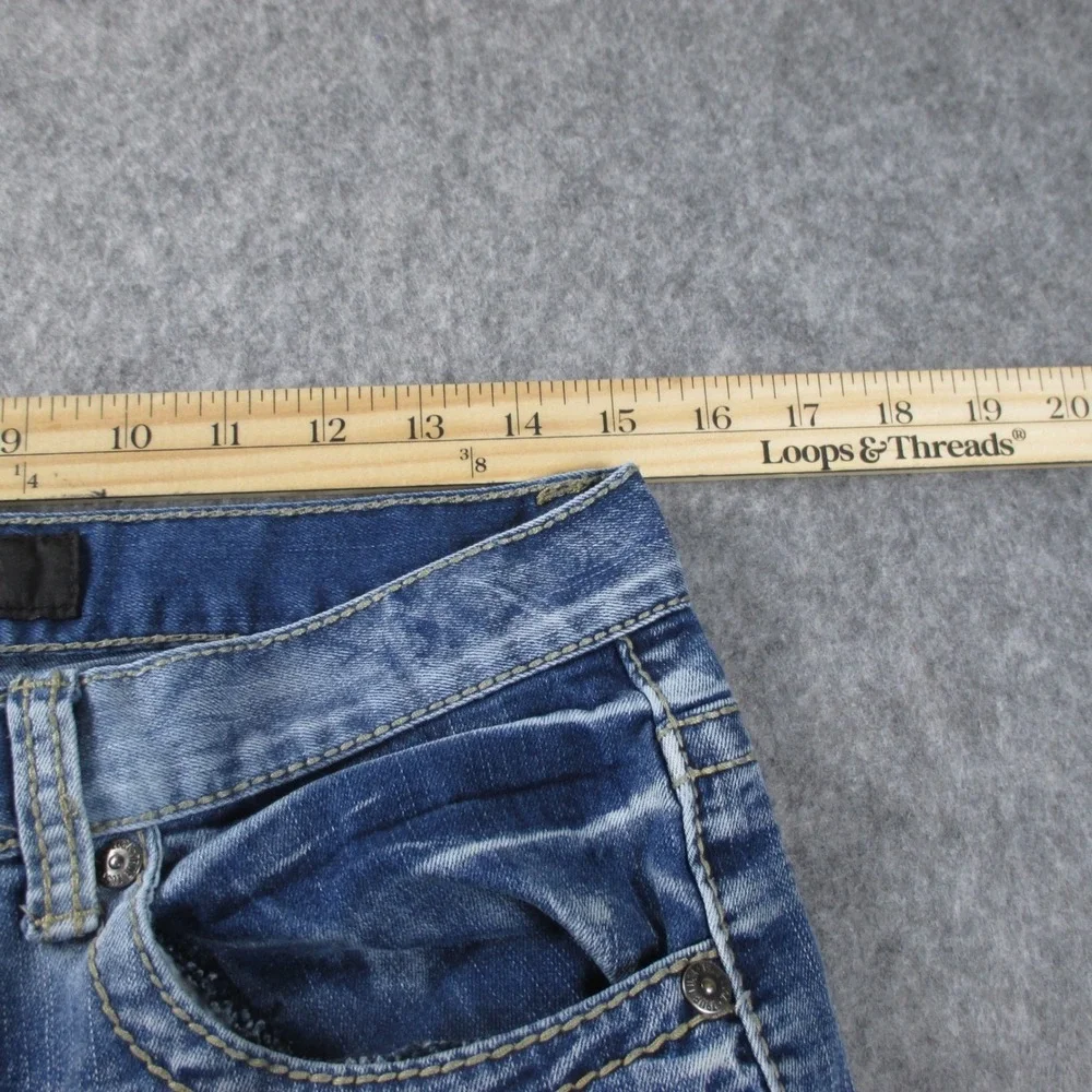 True Luck Jeans Mens‎ 30x29 Straight Leg Medium Wash Whiskered Denim Jeans Blue